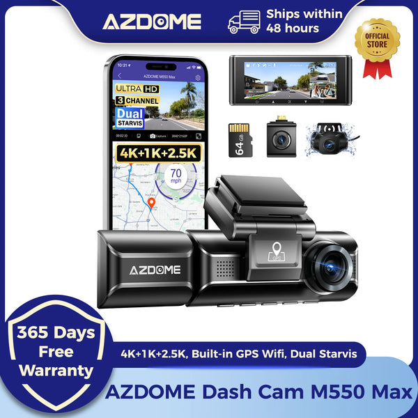 AZDOME 4K Dash Cam M550 Max Built-in GPS Wifi Camera Car DVR 3.18”Screen Night Vision 24H Parking Monitor Support Rear Cam