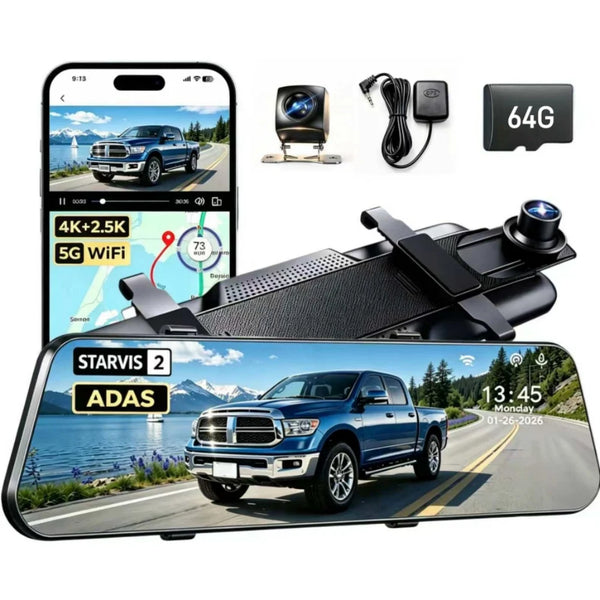 X10 Pro STARVIS 2 Mirror Dash Cam Front and Rear with IMX678, ADAS 10" Rear View Mirror Camera, 4K+ 2.5K Dual HDR Dash Camera for Cars, Loop Recording, Night Vision, 5.8GHz WiFi Car Camera, External GPS, Equipped with 64G TF