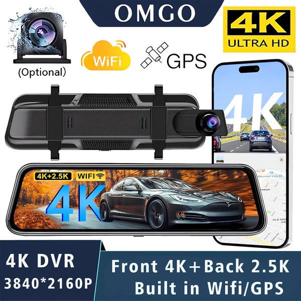 10" UHD 4K 2160P Car Dvr GPS WIFI Mirror Dash Cam Dual Lens Dashcam IPS Screen Camera Drive Recorder Stream RearView Mirror