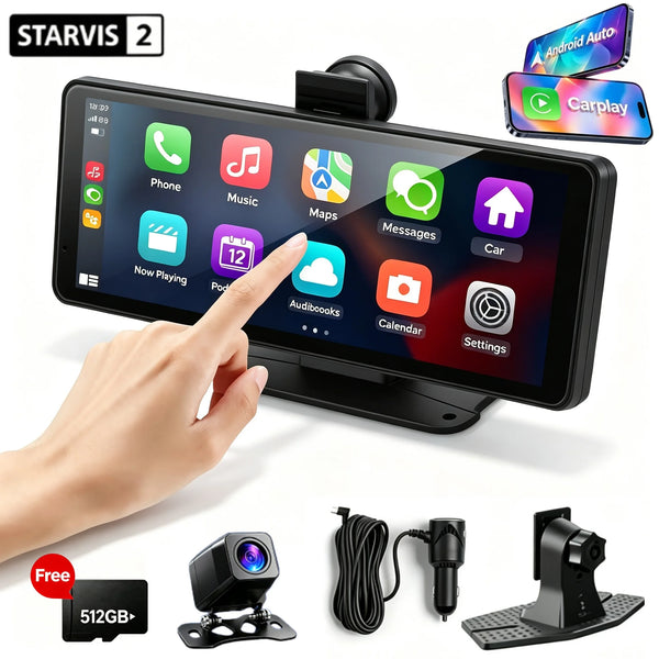 2026 Ultrawide Wireless Carplayer And For Android Auto 10.26-Inch Touchscreen, 4K Dash Camera And 1080P Backup Camera, With 5.8Ghz Wifi, Universal Portable Car Display, Reverse Assist, Loop Recording, Equipped with 512G Memor