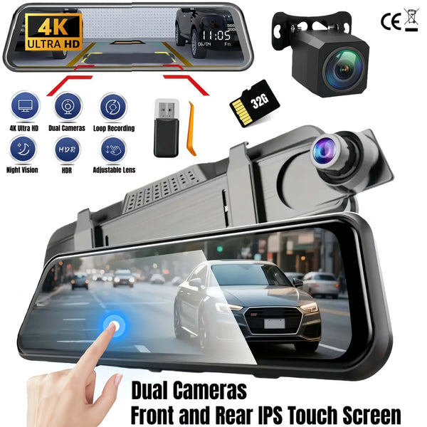 ProShield 4K – Smart Mirror Dash Cam with Dual Lens & 32G Card