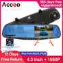 ACCEO A08 Dual Lens Dashcam – 4.3" 1080P Full HD Mirror Car DVR with Night Vision & Parking Monitor