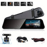 Dual Camera Dash Cam, Front/Rear Lenses, Rearview Mirror Cam, 64GB Card, Infrared Night Vision, Wide Angle, Loop Recording