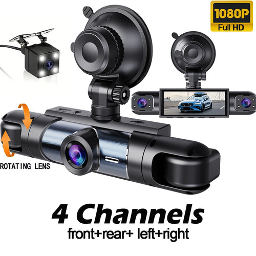 360° 4-Camera Dash Cam | 1080P Front + 720P Rear/Side | Night Vision, G-Sensor & 24H Parking Monitor