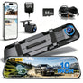 4K+2.5K Mirror Dash Cam, Rear View Mirror Camera 10'', With ADAS and BSD, Full Touch Screen Dash Cam, Front and Rear Camera with Night Vision,  5.8G Wifi & GPS, Streaming Media, 170° Wide Angle, Parking Assistance, Free 64GB