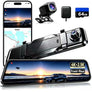 X12 PRO 4K+2.5K Mirror Dash Cam with ADAS and BSD and LCA, 10'' IPS Screen Smart Rear View Mirror with 5.8GHz WiFi, 10 Inches Camera Includes 64GB Card, GPS, G-Sensor, Loop Recording