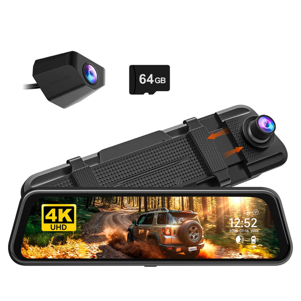 WOLFBOX M40lite Dash Cam 4K+1080P 10" Rear View Mirror Camera Video Recorder Front and Rear Dash Camer